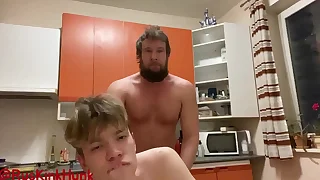 An angry Russian bear fucks a 19-year-old twink in the larder